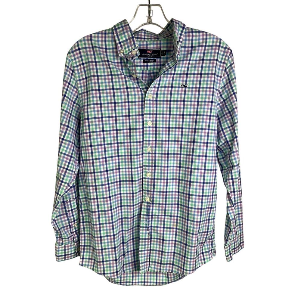 Vineyard Vines Button Down Shirt Boys L 3W0566 Whale Shirt Long Sleeve Checkered